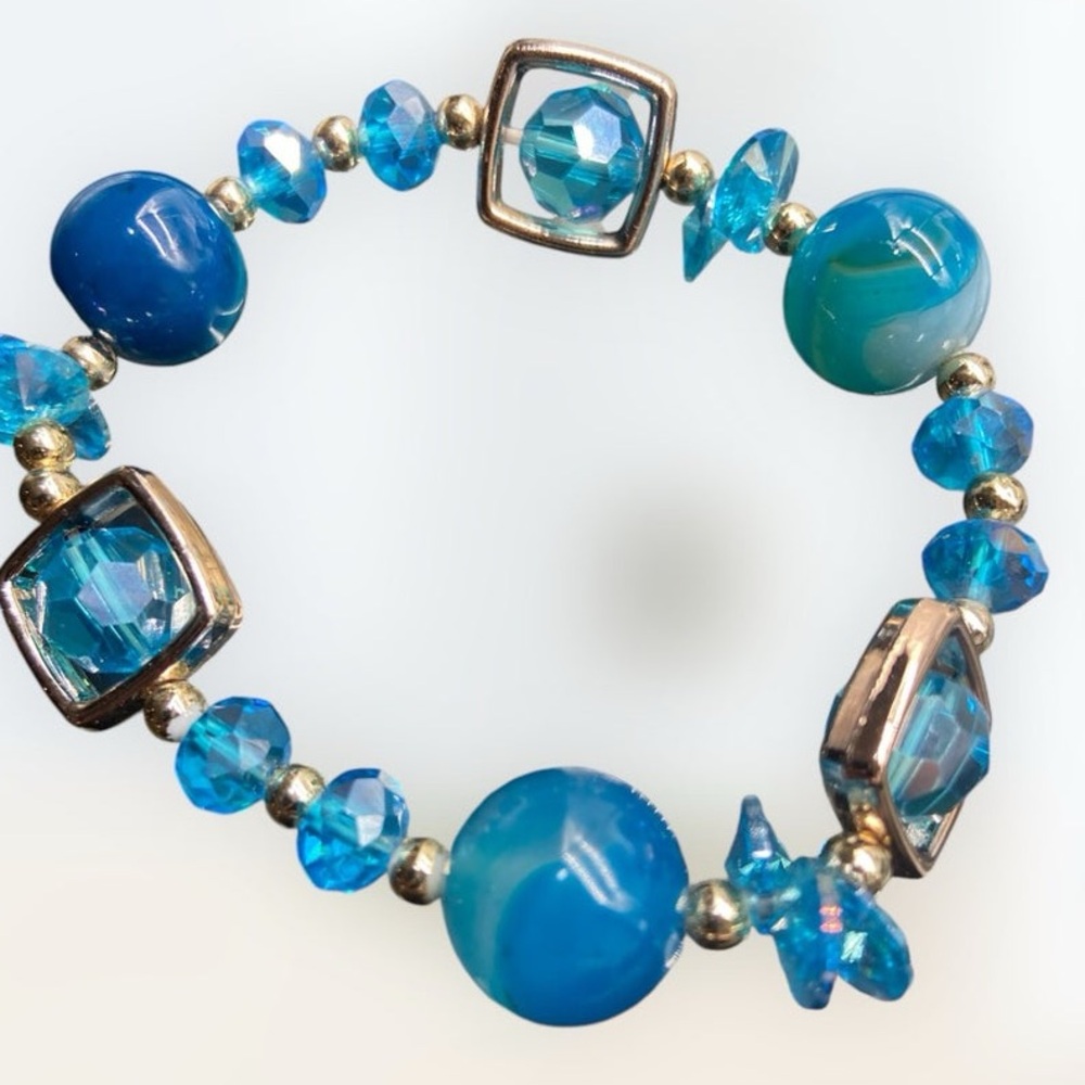 crystal bracelet blue and gold beads